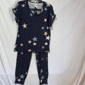 Lucky Brand Navy Star Pajama Set with Blue and Cream Stars
